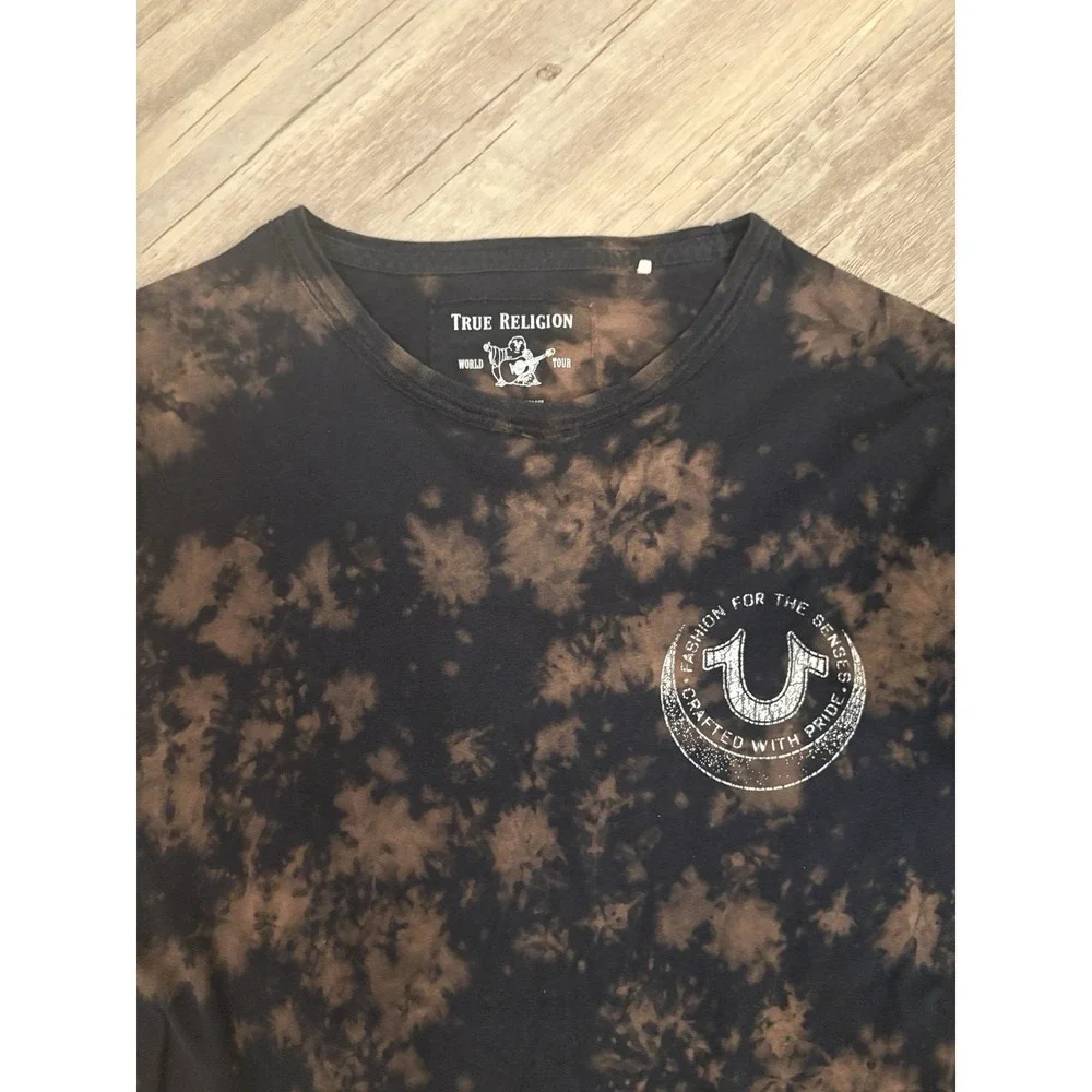 True Religion T Shirt Mens XL Black Tie Dye Budha World Tour Graphic Tee Skull - Picture 3 of 7